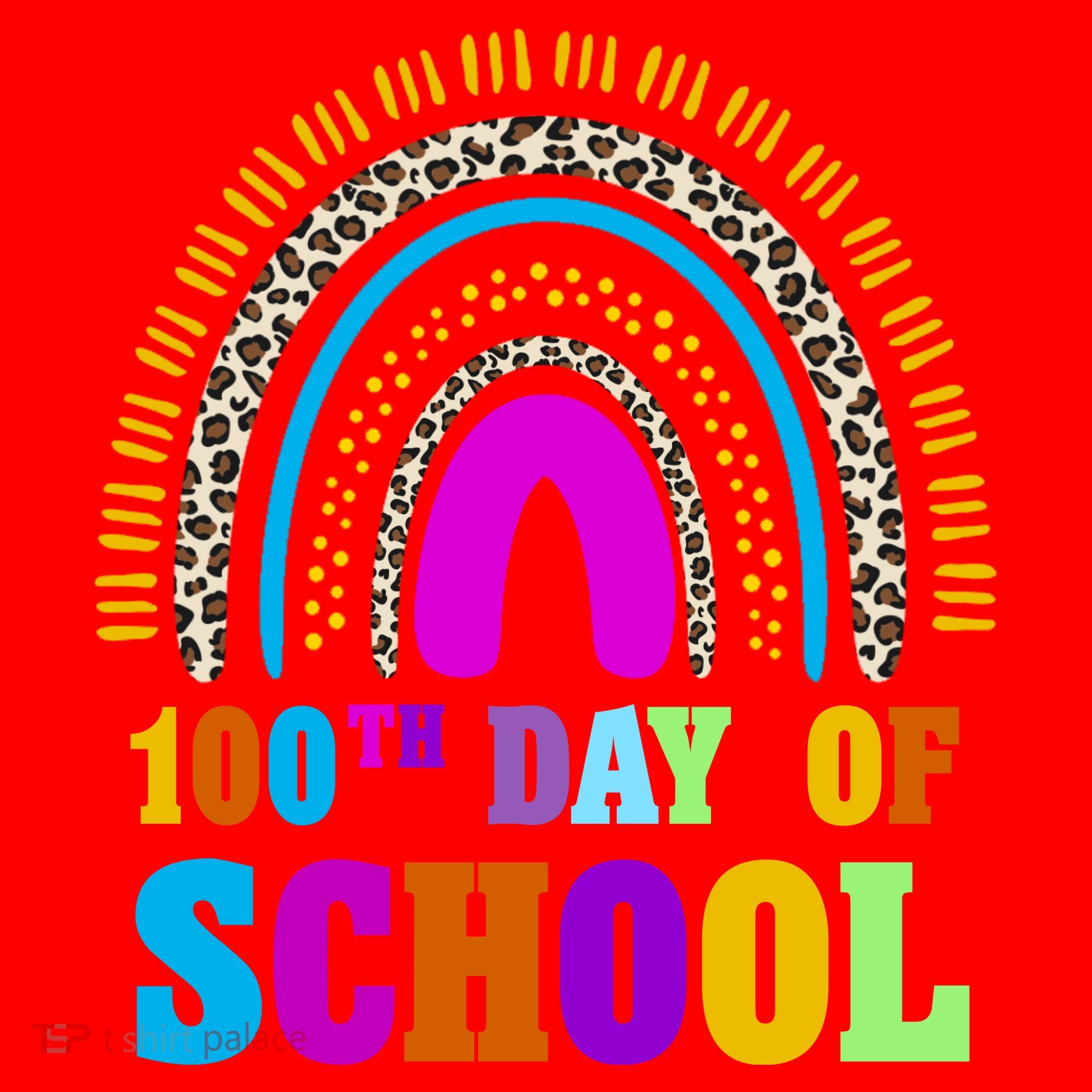 Cute 100th Day Of School Leopard Rainbow Santa Hat