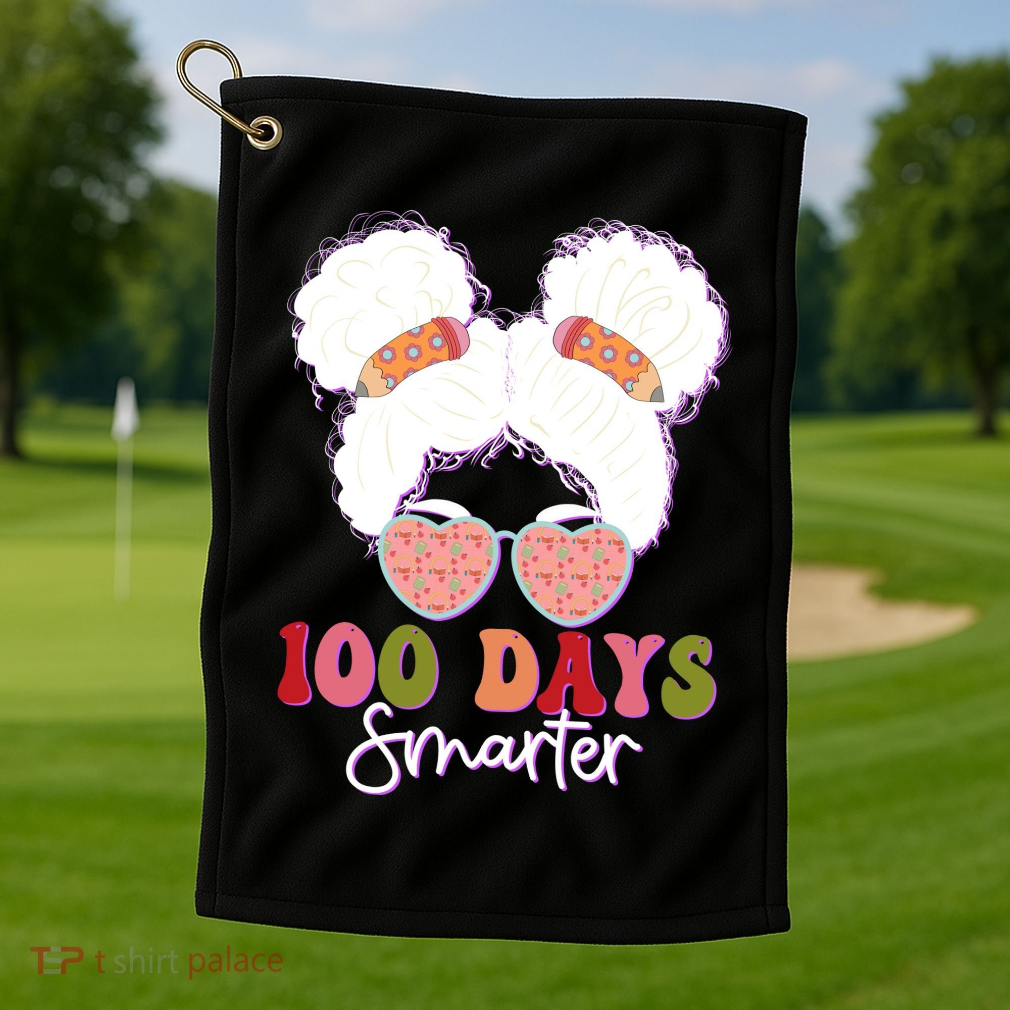Cute 100 Days Smarter Afro Puff Girl Golf Towel