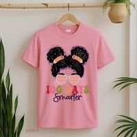Cute 100 Days Smarter Afro Puff Girl T-Shirt thumb 2