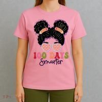 Cute 100 Days Smarter Afro Puff Girl T-Shirt thumb 4