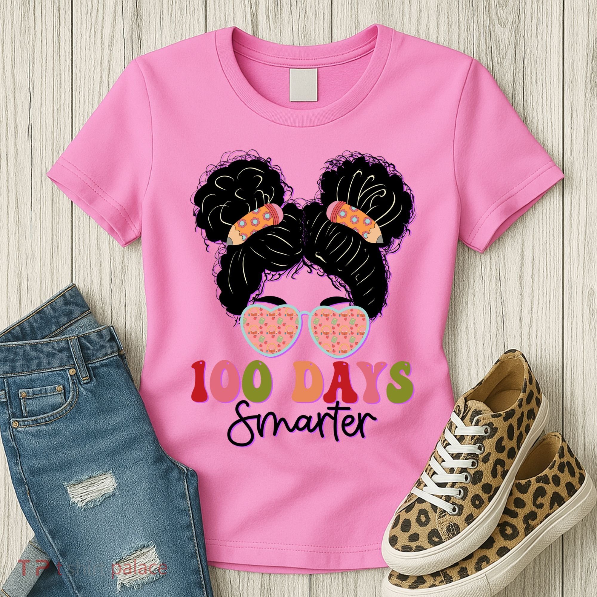 Cute 100 Days Smarter Afro Puff Girl Women's T-Shirt
