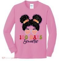 Cute 100 Days Smarter Afro Puff Girl Kids Long Sleeve Shirt thumb 0
