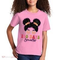 Cute 100 Days Smarter Afro Puff Girl Kids T-Shirt thumb 2