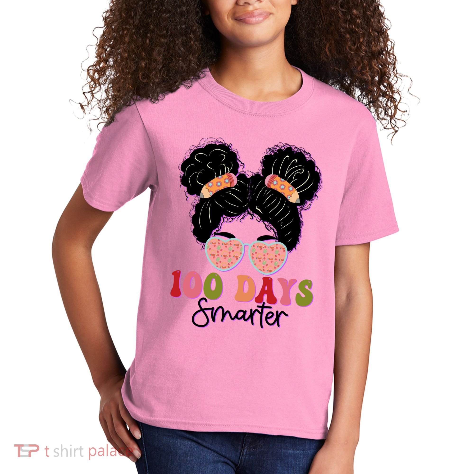 Cute 100 Days Smarter Afro Puff Girl Kids T-Shirt