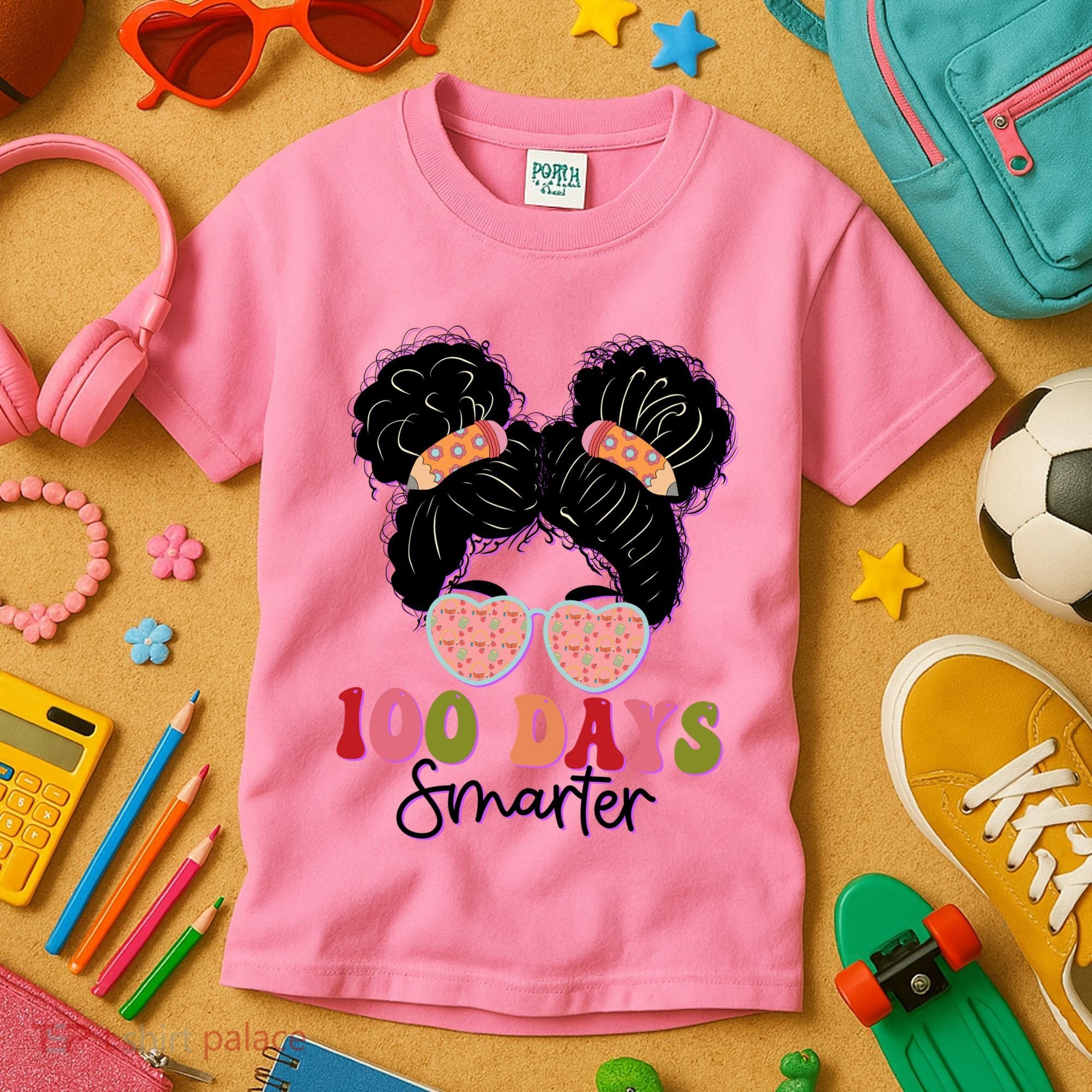 Cute 100 Days Smarter Afro Puff Girl Kids T-Shirt