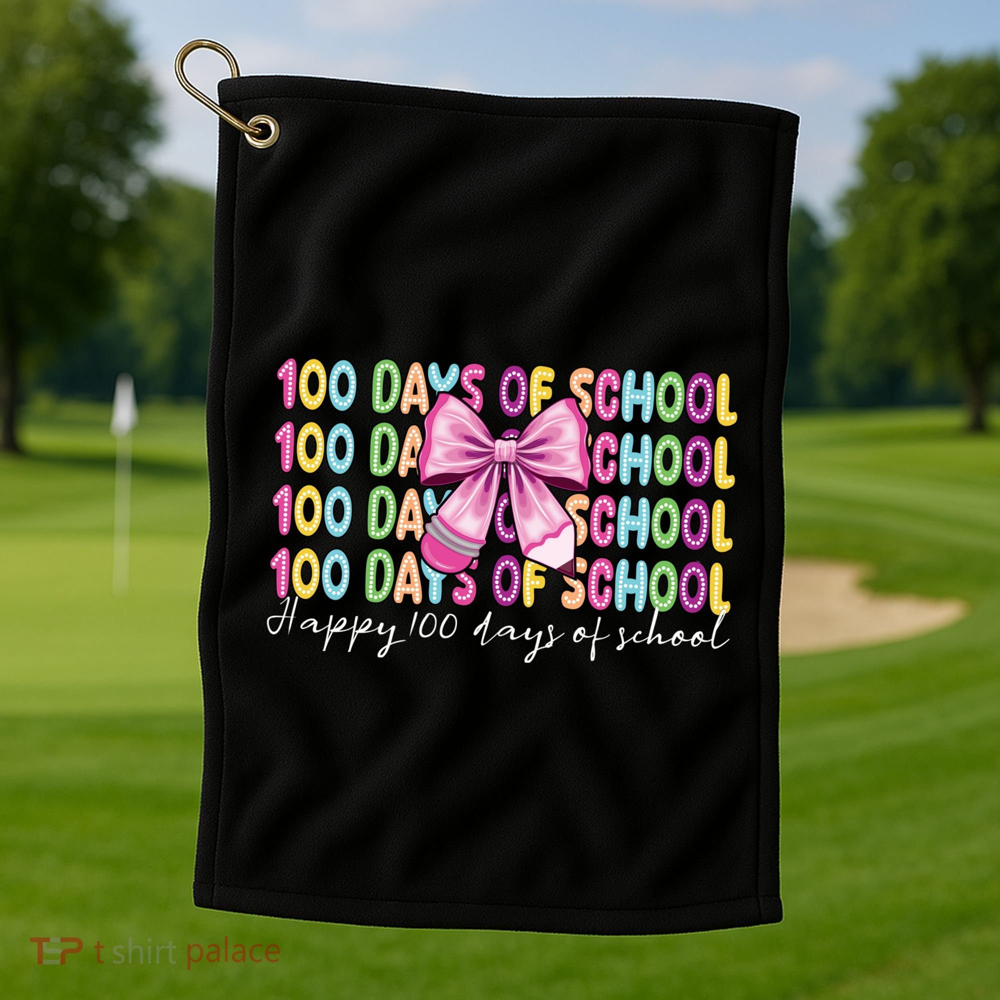 Cute 100 Days Of School Coquette Bow Pencil Golf Towel