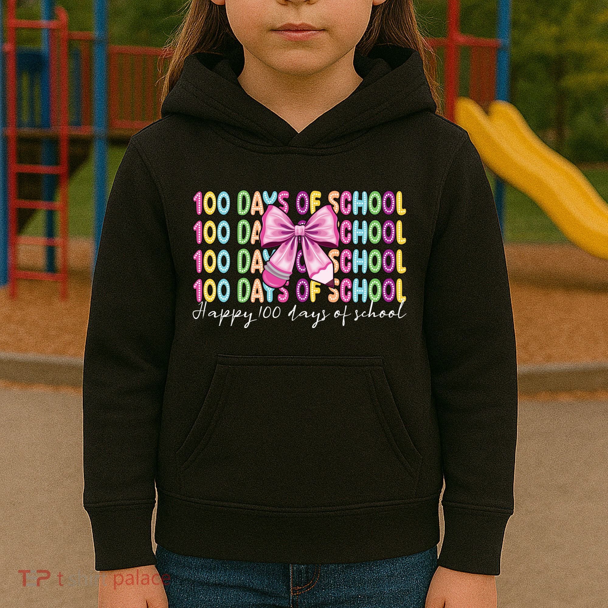 Cute 100 Days Of School Coquette Bow Pencil Kids Hoodie