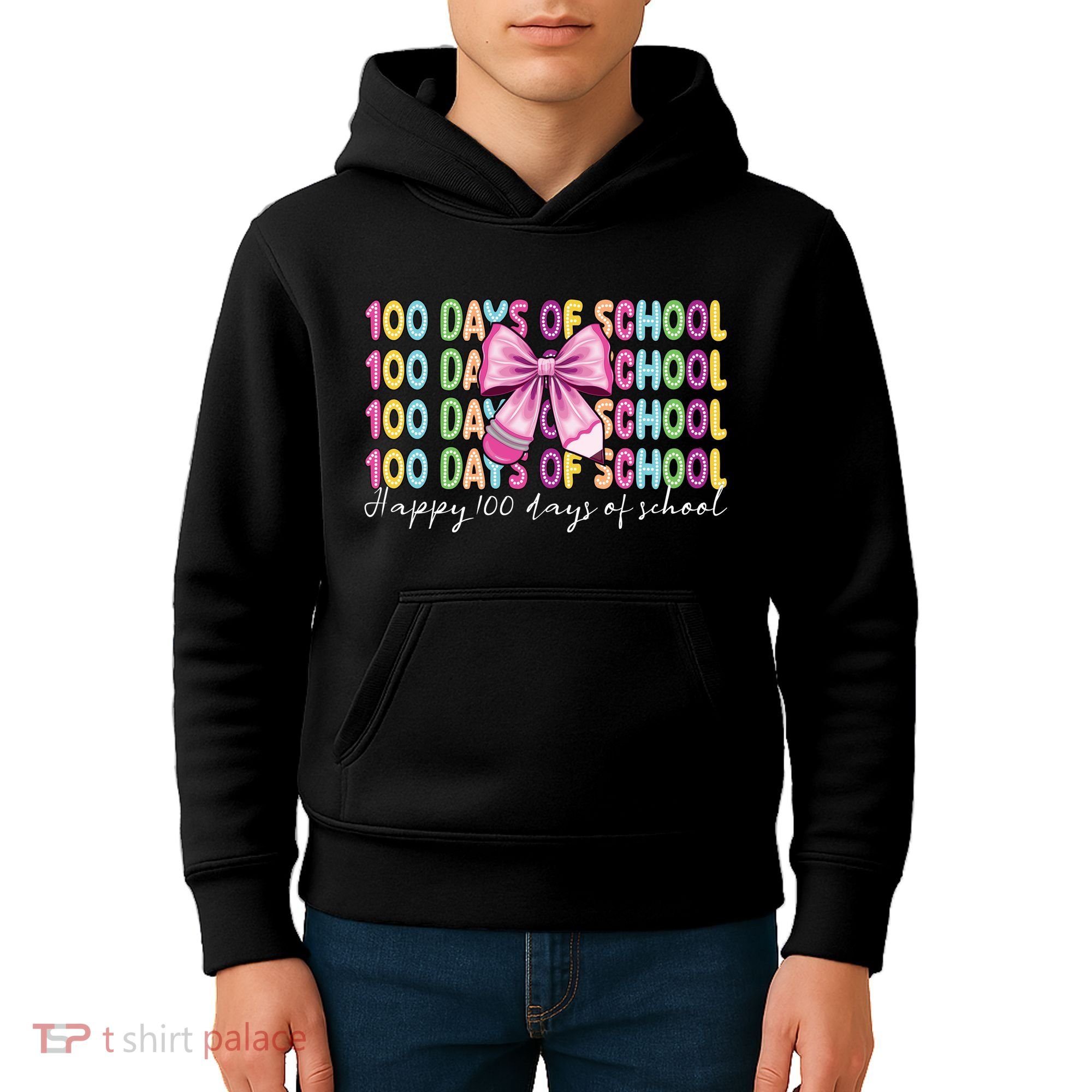 Cute 100 Days Of School Coquette Bow Pencil Kids Hoodie