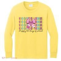 Cute 100 Days Of School Coquette Bow Pencil Kids Long Sleeve Shirt thumb 0