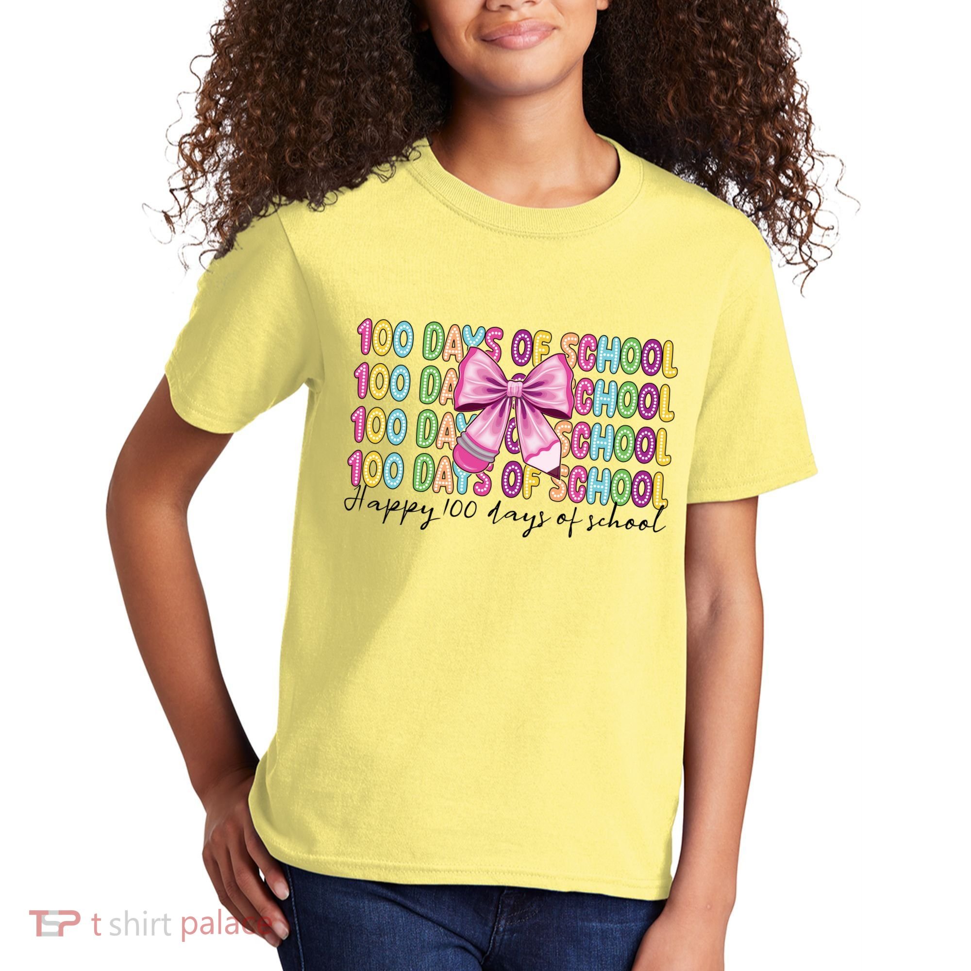 Cute 100 Days Of School Coquette Bow Pencil Kids T-Shirt