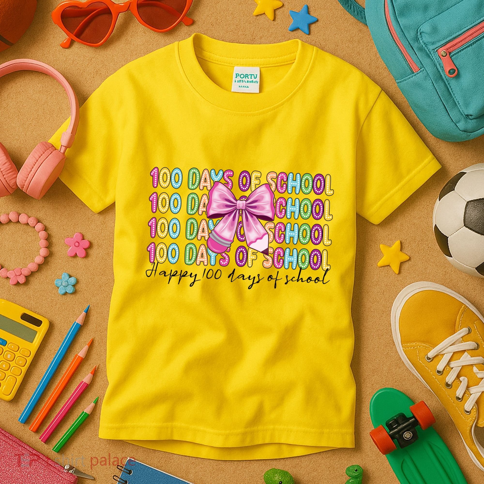 Cute 100 Days Of School Coquette Bow Pencil Kids T-Shirt