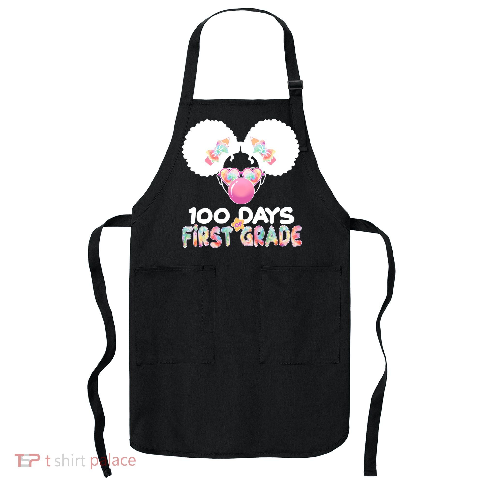 Cute 100 Days Of First Grade Tie Dye Afro Puff Girl Apron