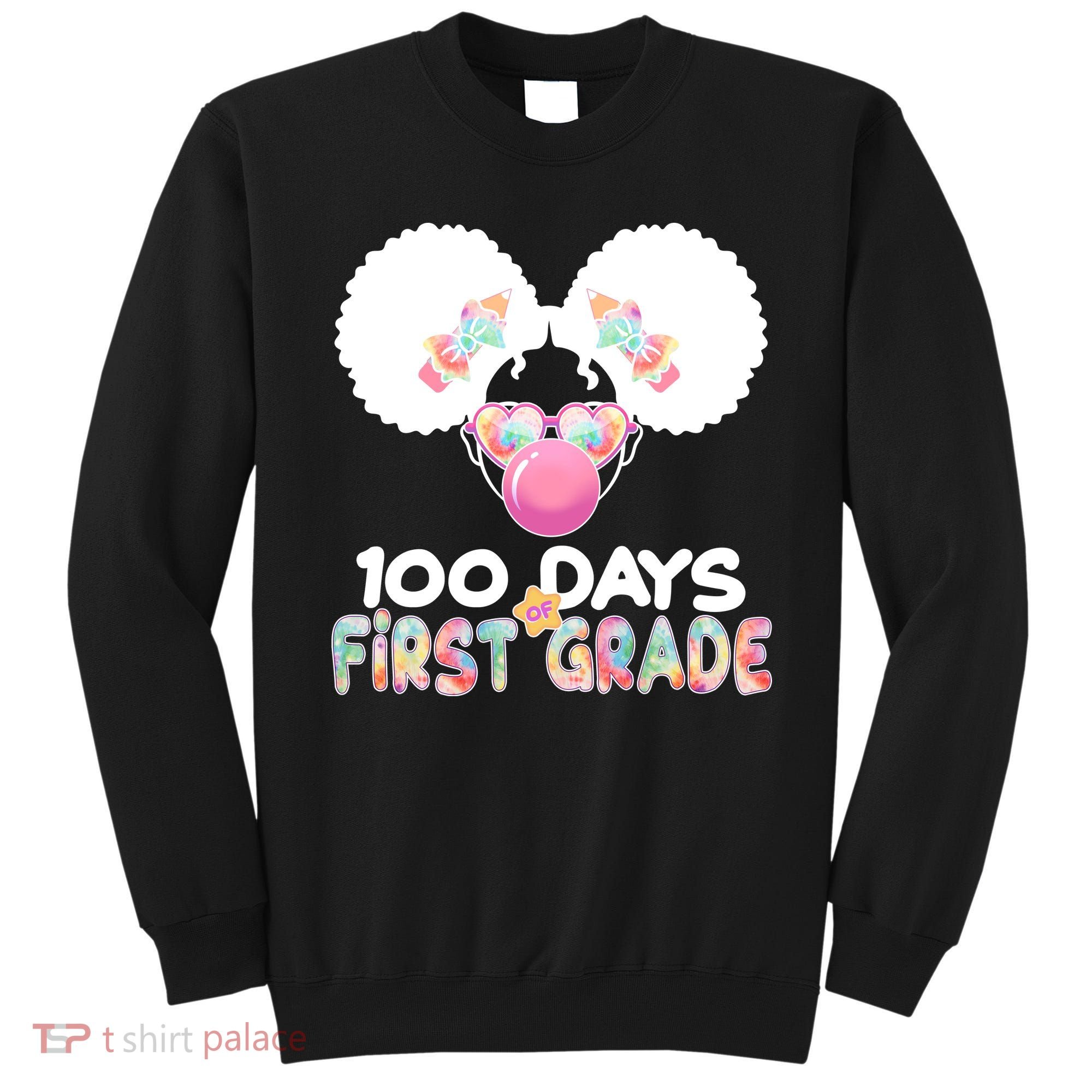 Cute 100 Days Of First Grade Tie Dye Afro Puff Girl Sweatshirt