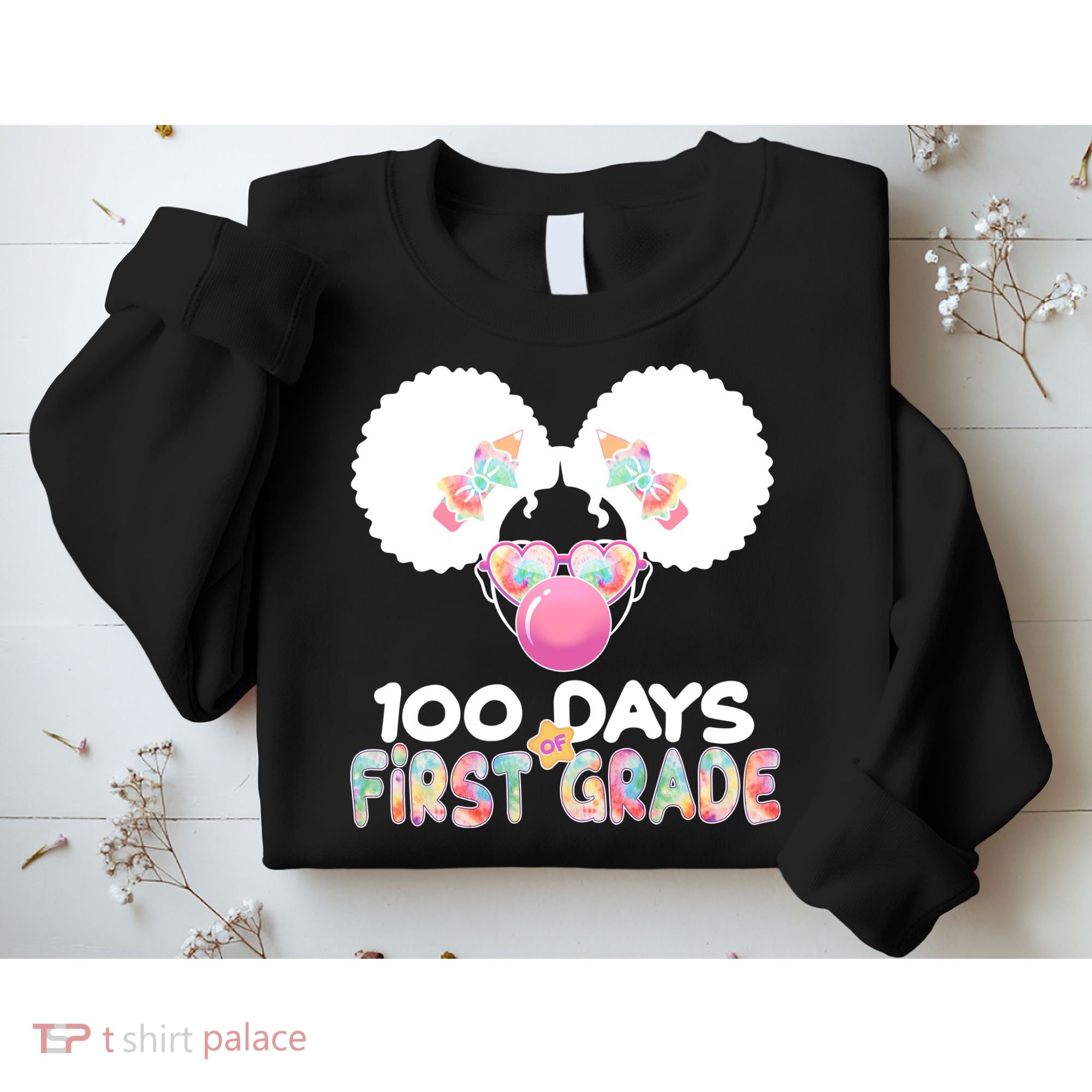 Cute 100 Days Of First Grade Tie Dye Afro Puff Girl Sweatshirt