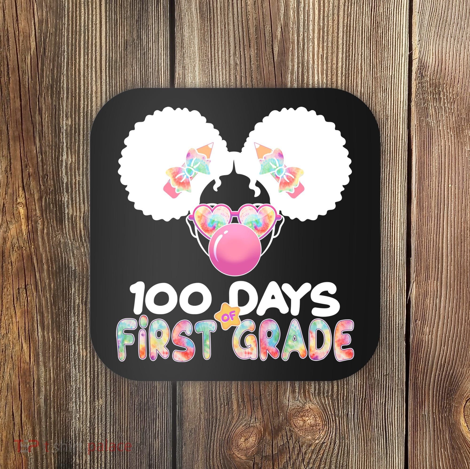 Cute 100 Days Of First Grade Tie Dye Afro Puff Girl Coaster