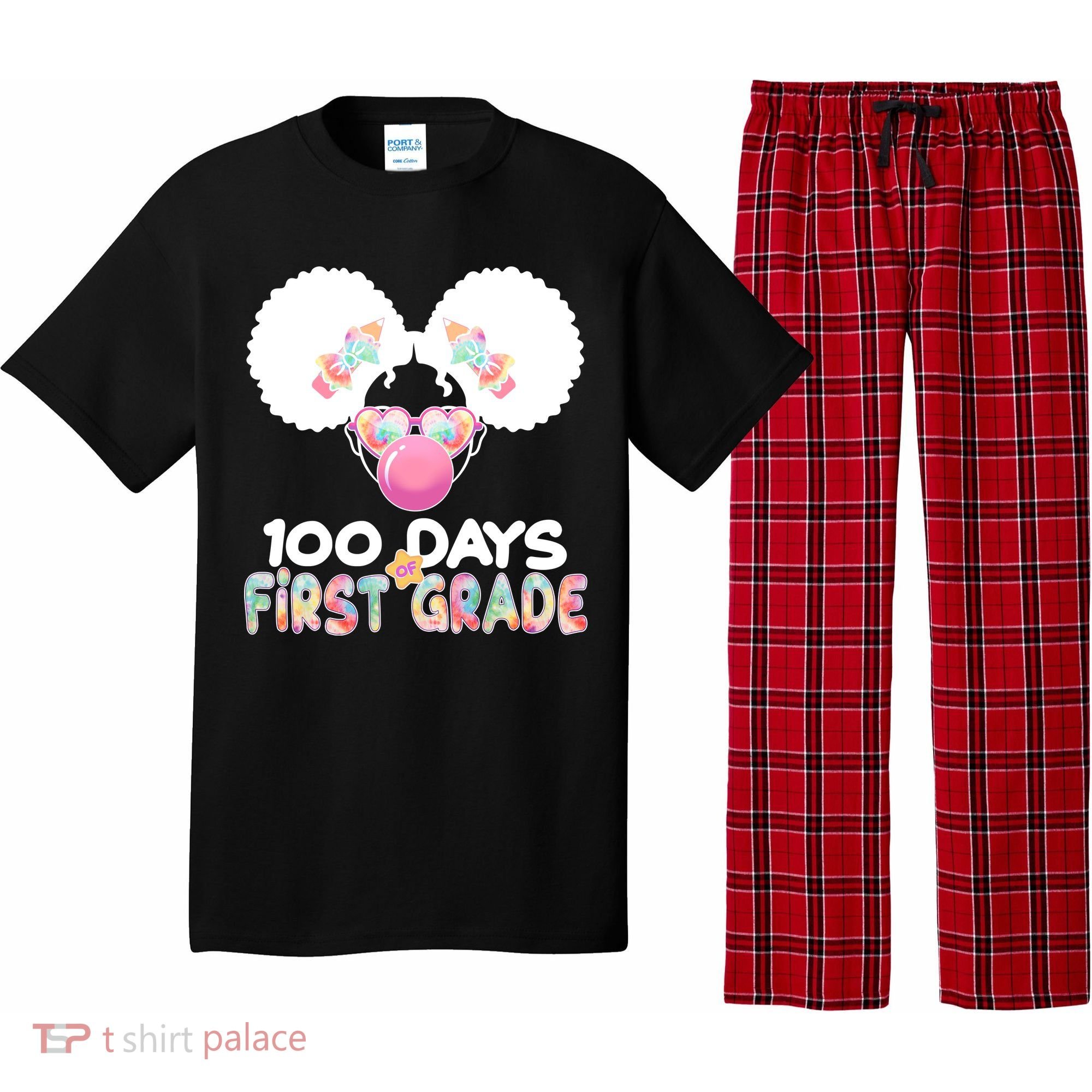Cute 100 Days Of First Grade Tie Dye Afro Puff Girl Pajama Set