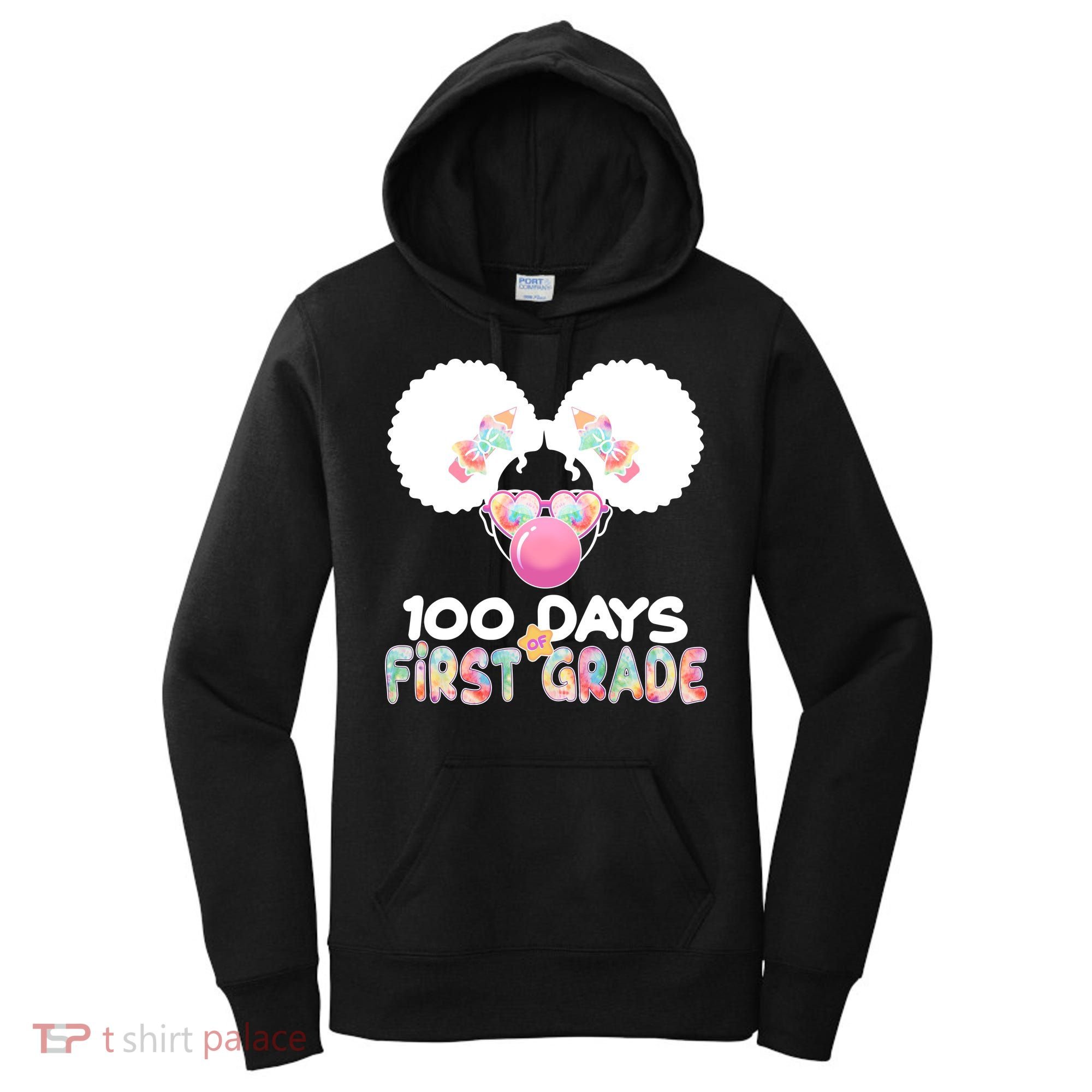 Cute 100 Days Of First Grade Tie Dye Afro Puff Girl Women's Hoodie