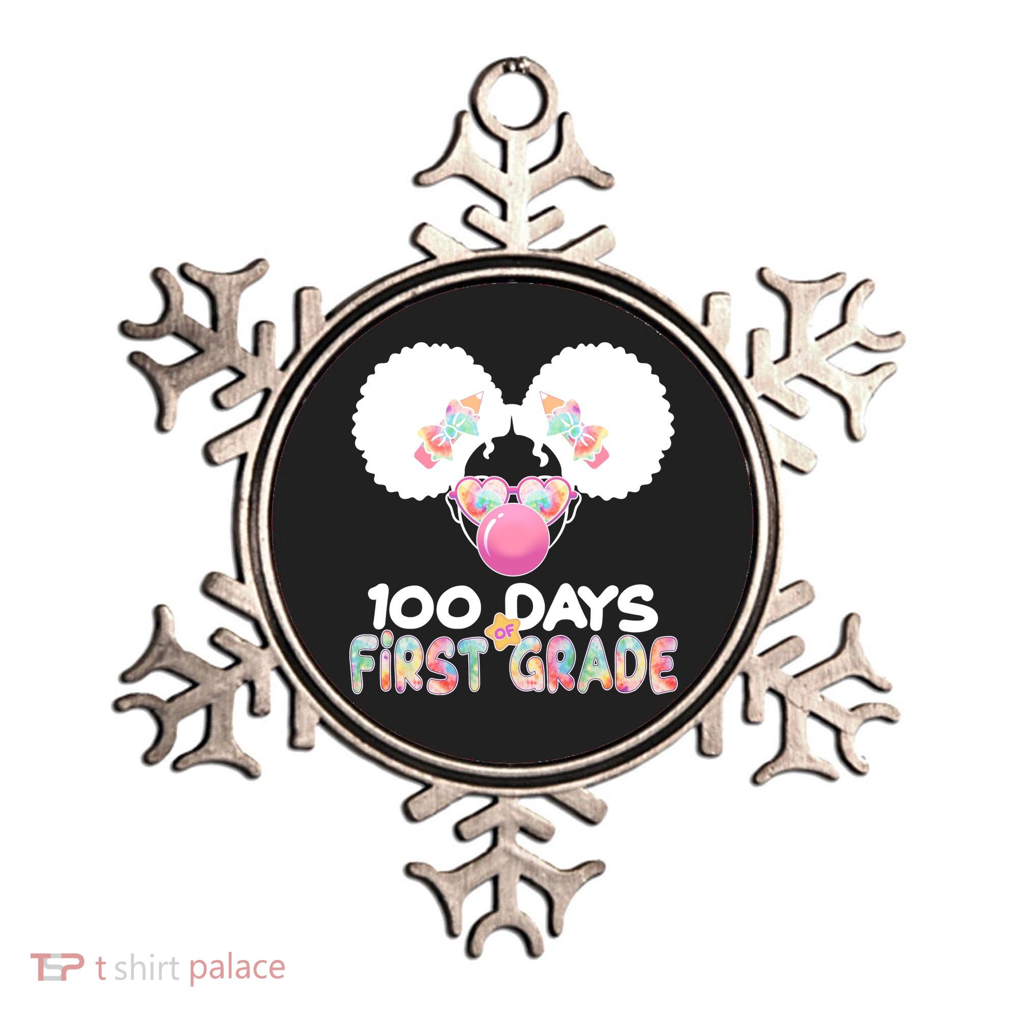 Cute 100 Days Of First Grade Tie Dye Afro Puff Girl Ornament