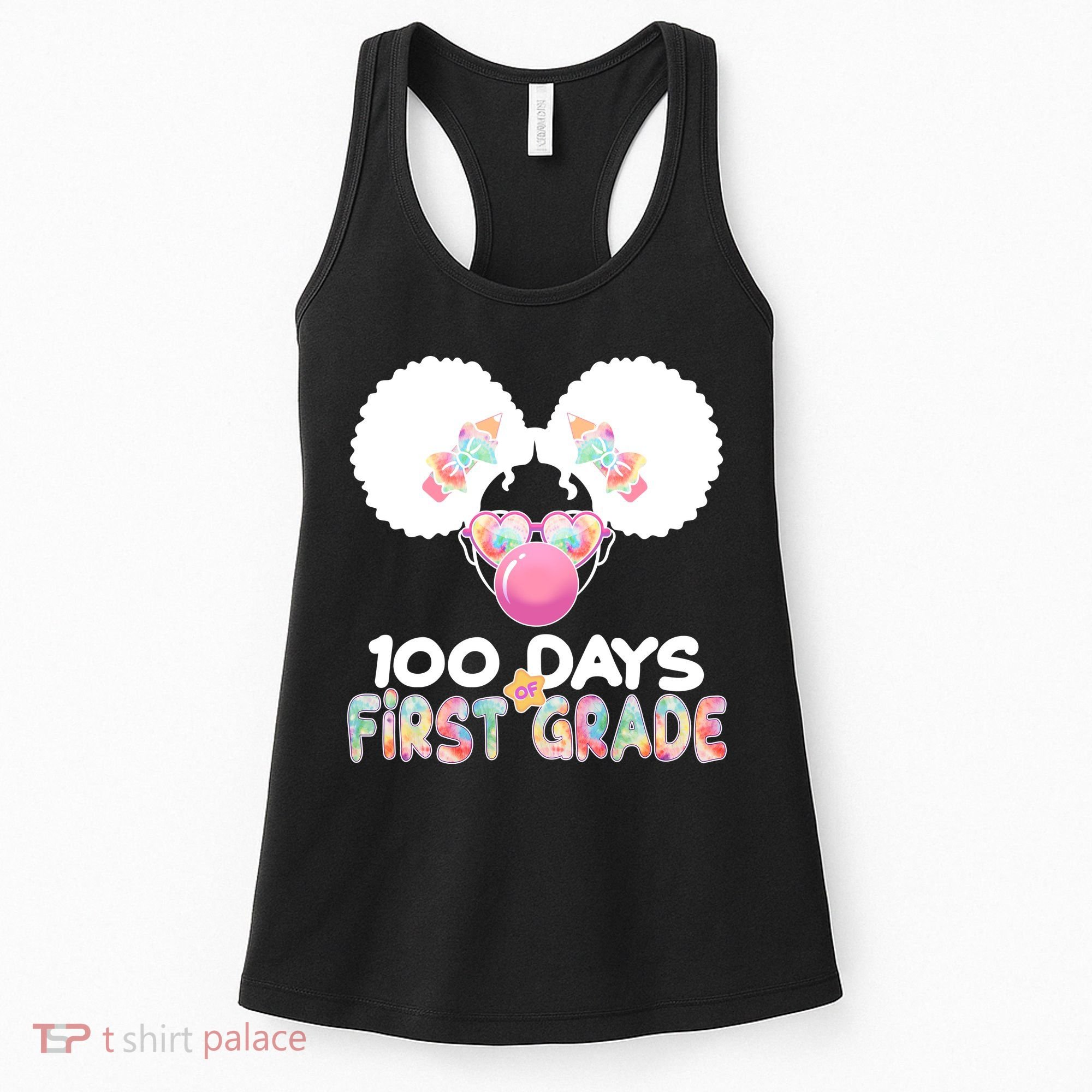Cute 100 Days Of First Grade Tie Dye Afro Puff Girl Women's Tank Top