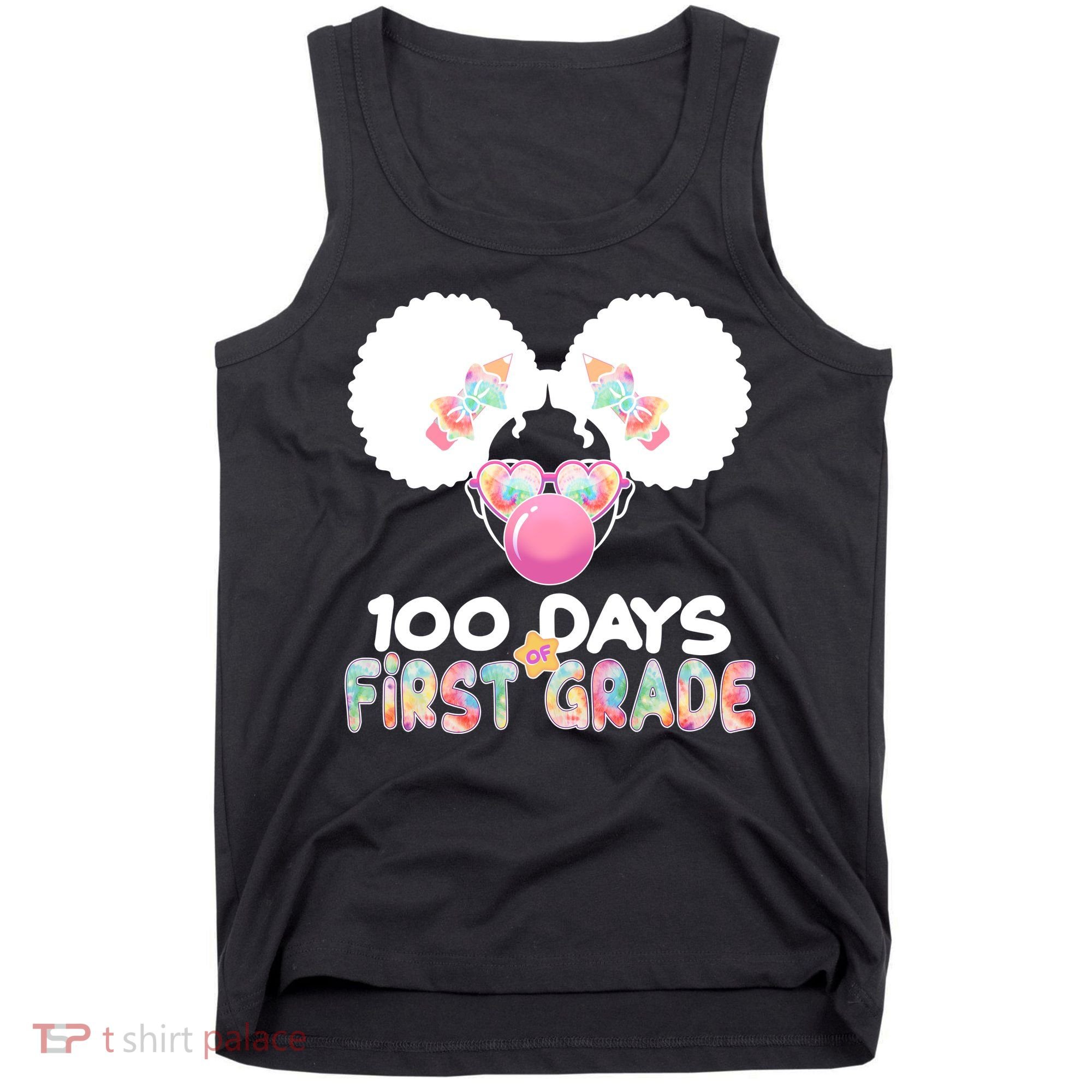 Cute 100 Days Of First Grade Tie Dye Afro Puff Girl Tank Top