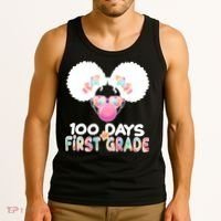 Cute 100 Days Of First Grade Tie Dye Afro Puff Girl Tank Top thumb 3