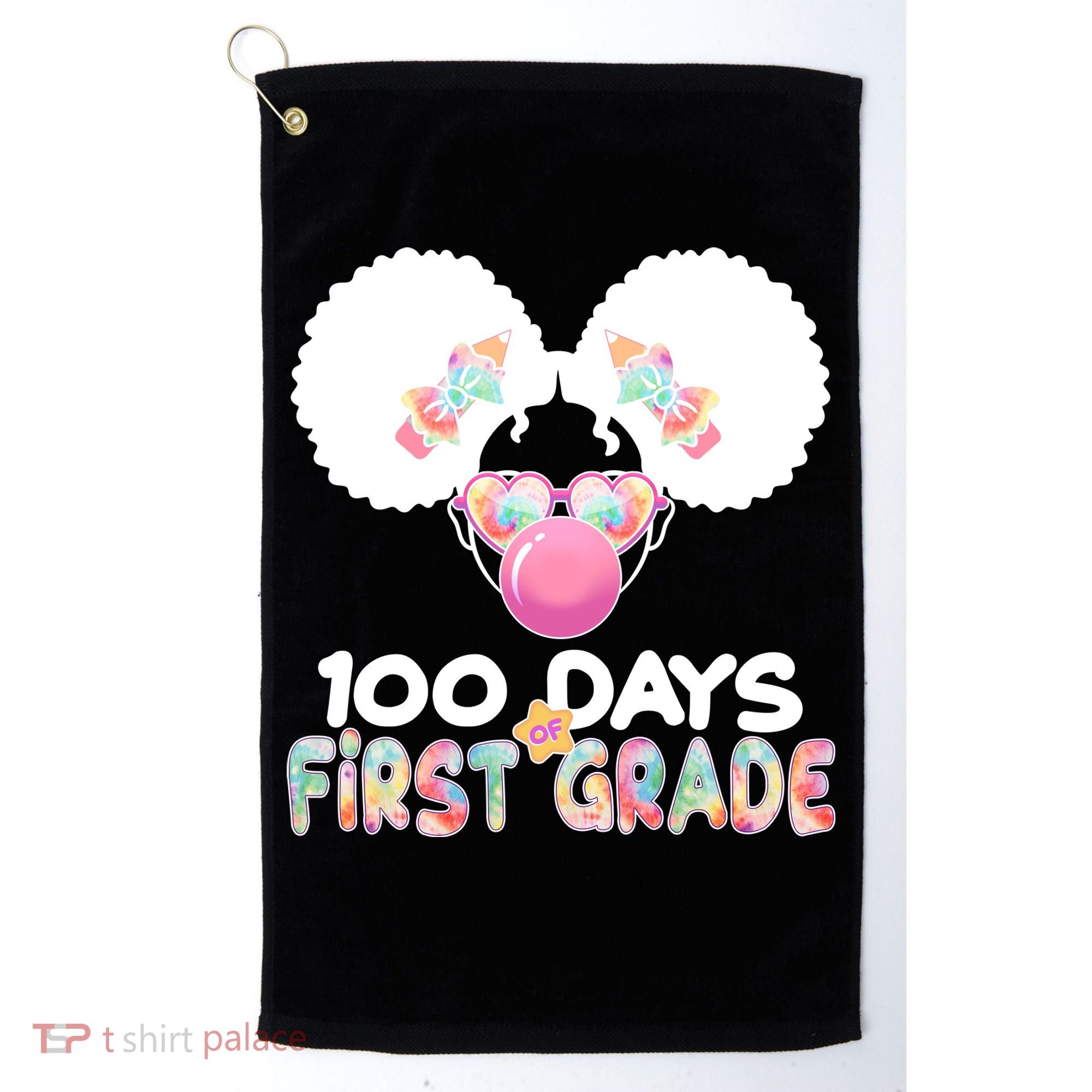 Cute 100 Days Of First Grade Tie Dye Afro Puff Girl Golf Towel