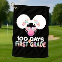 Cute 100 Days Of First Grade Tie Dye Afro Puff Girl Golf Towel thumb 1