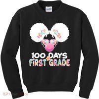Cute 100 Days Of First Grade Tie Dye Afro Puff Girl Kids Sweatshirt thumb 0