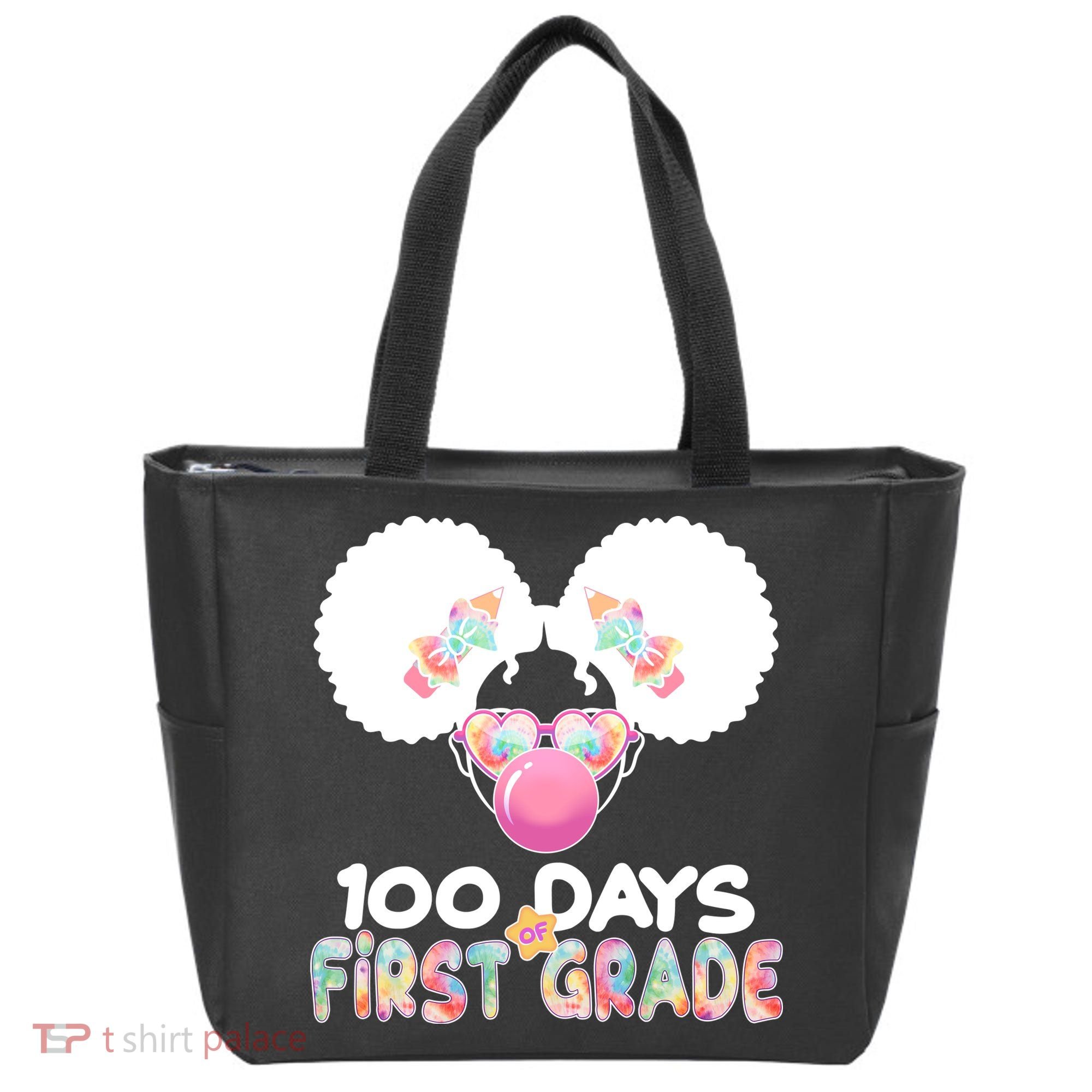 Cute 100 Days Of First Grade Tie Dye Afro Puff Girl Tote Bag