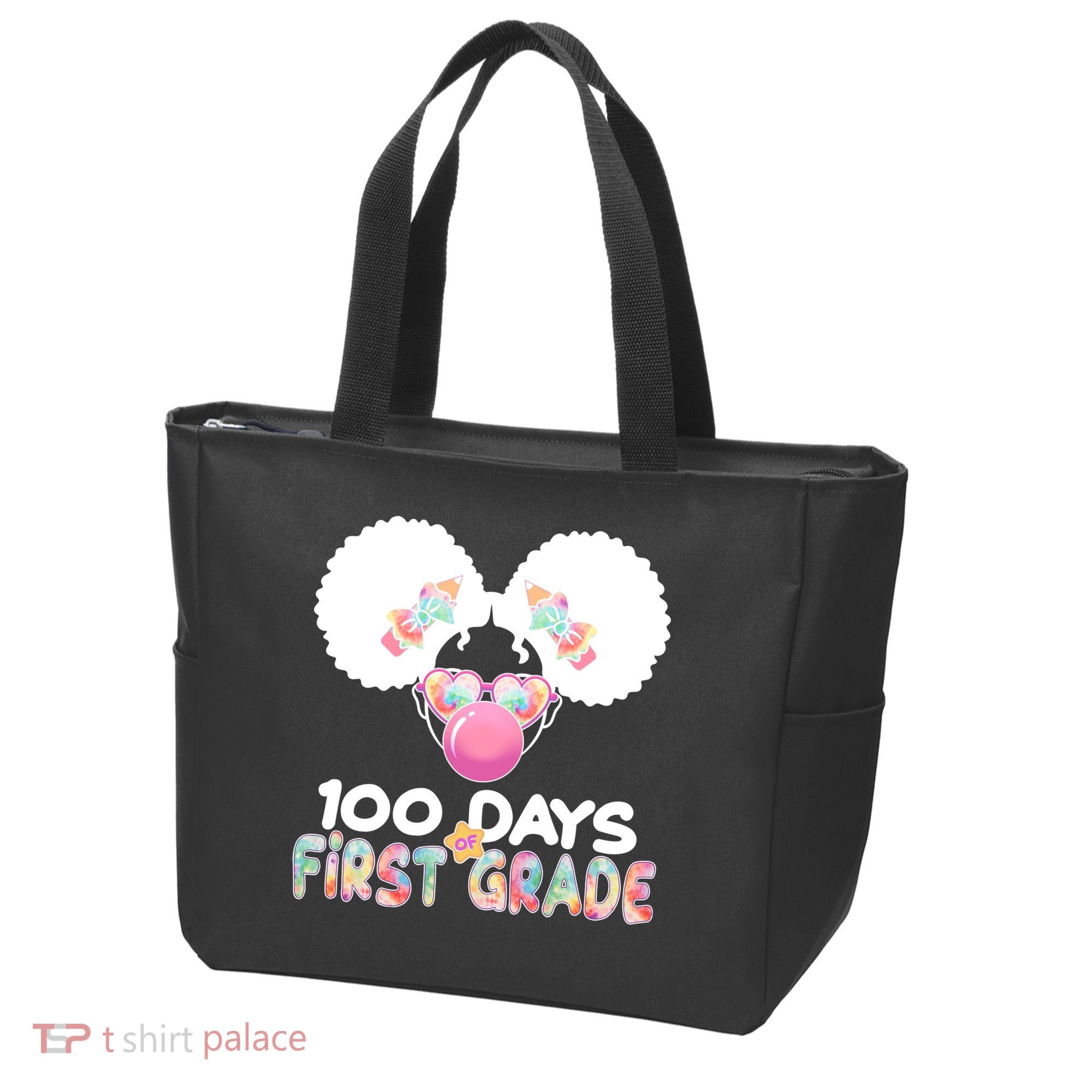 Cute 100 Days Of First Grade Tie Dye Afro Puff Girl Tote Bag