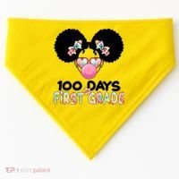 Cute 100 Days Of First Grade Tie Dye Afro Puff Girl USA-Made Doggie Bandana thumb 0