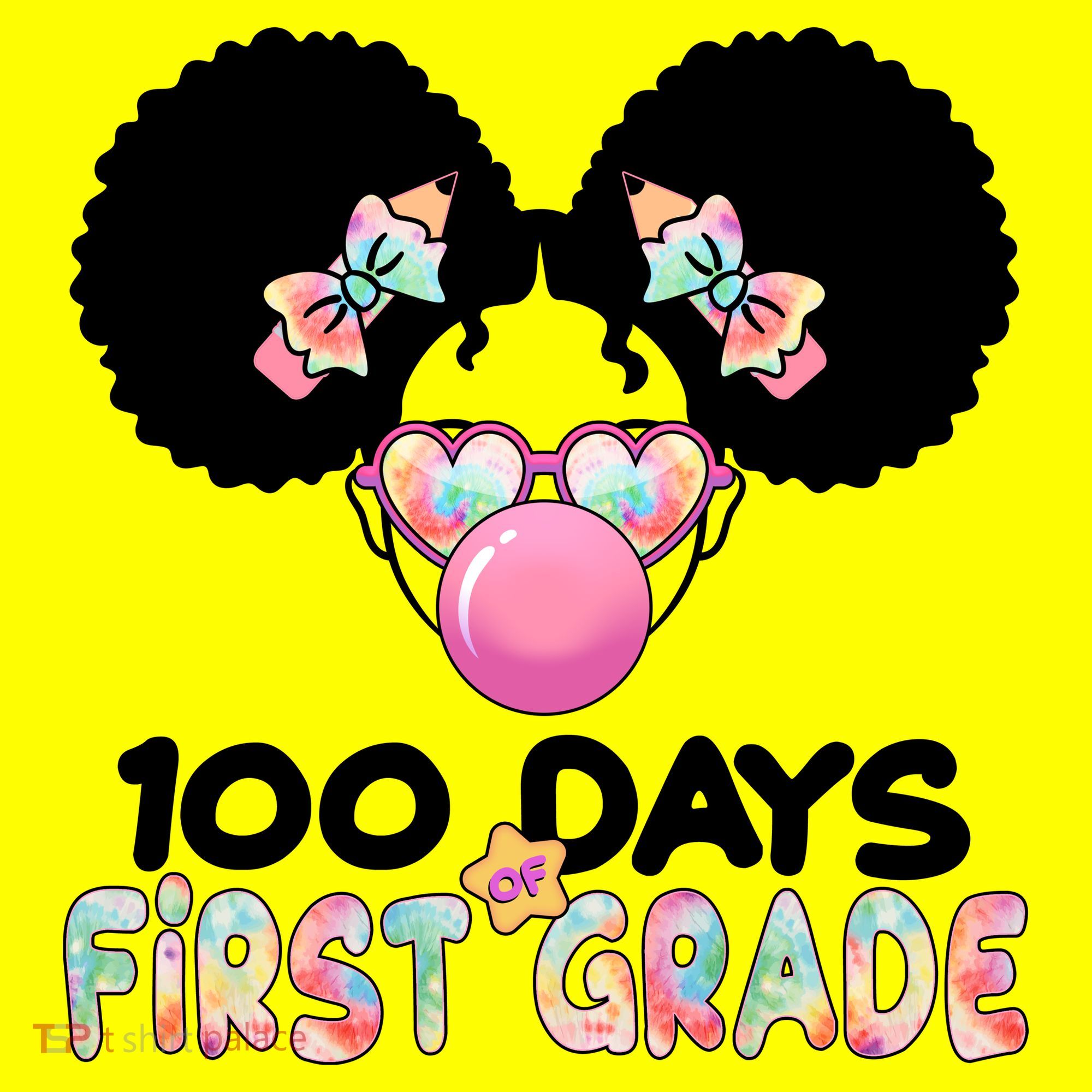 Cute 100 Days Of First Grade Tie Dye Afro Puff Girl USA-Made Doggie Bandana
