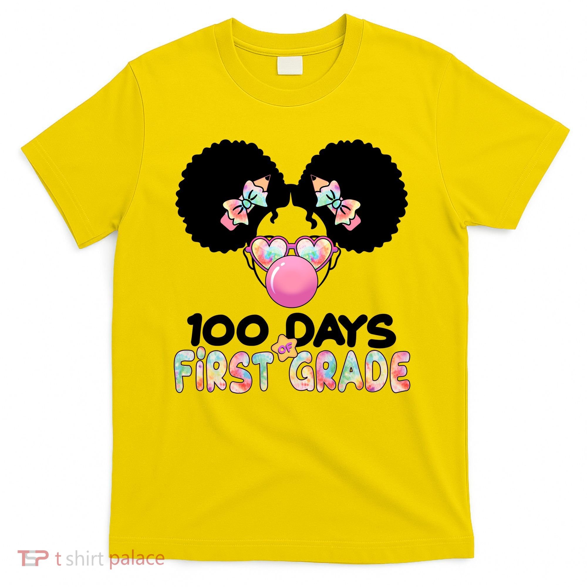 Cute 100 Days Of First Grade Tie Dye Afro Puff Girl T-Shirt