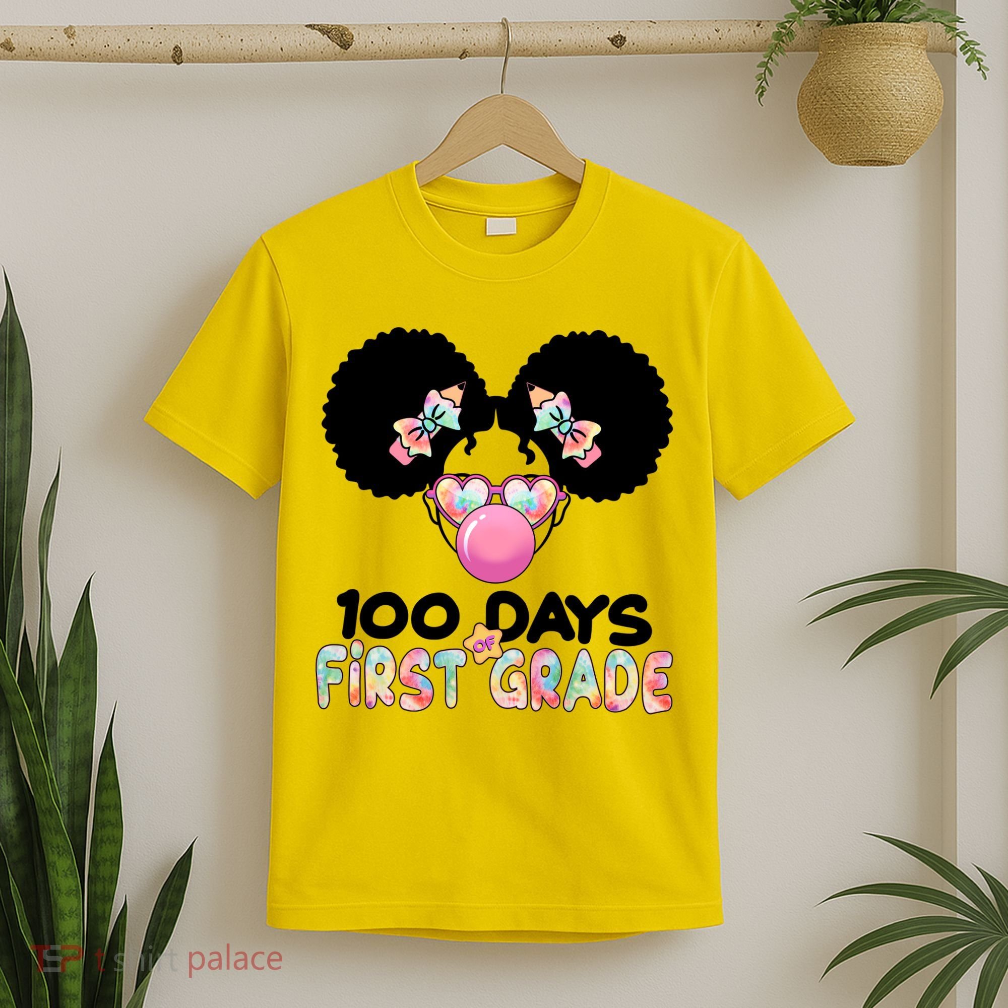 Cute 100 Days Of First Grade Tie Dye Afro Puff Girl T-Shirt