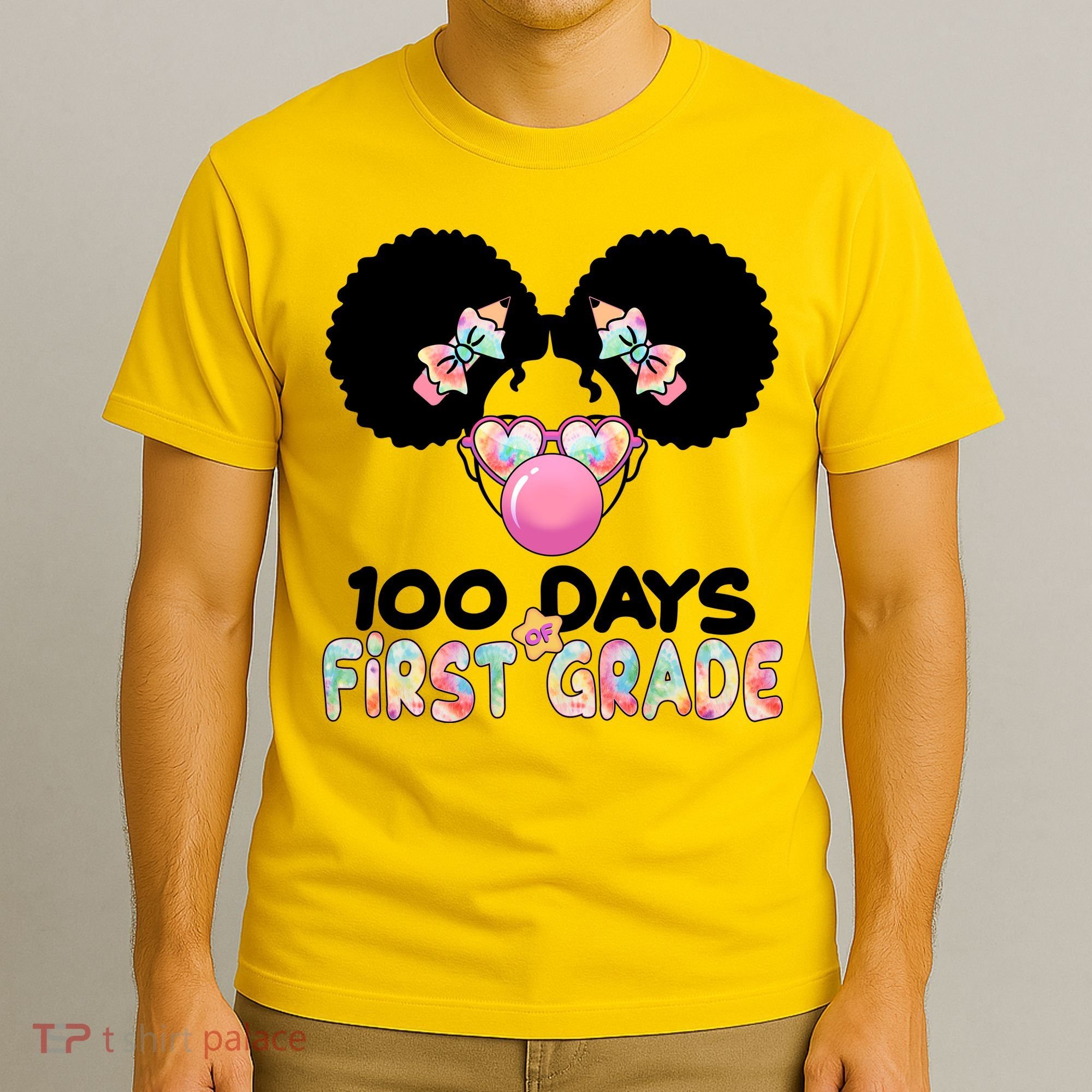 Cute 100 Days Of First Grade Tie Dye Afro Puff Girl T-Shirt