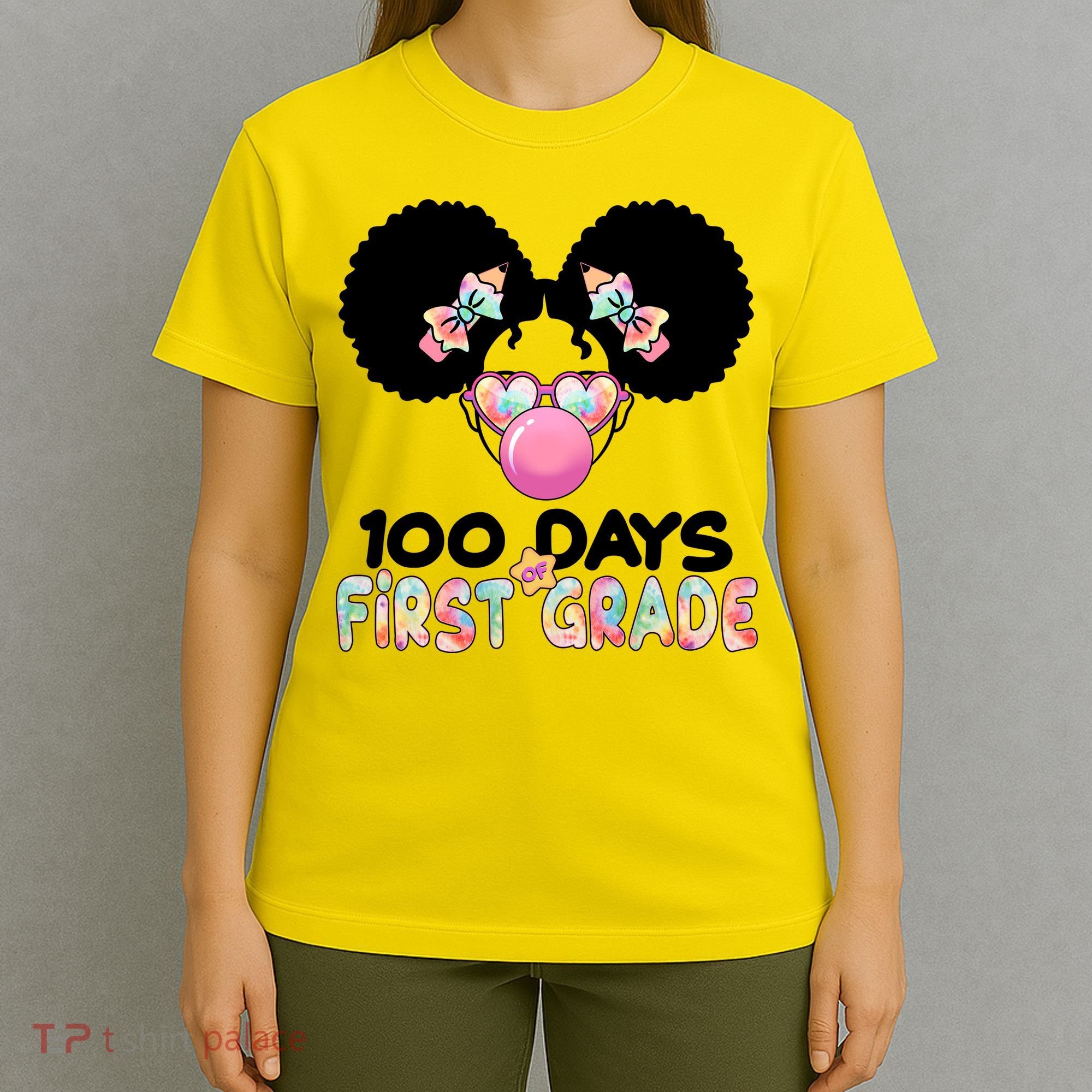 Cute 100 Days Of First Grade Tie Dye Afro Puff Girl T-Shirt