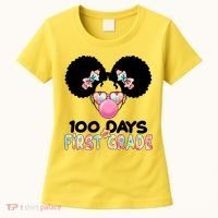 Cute 100 Days Of First Grade Tie Dye Afro Puff Girl Women's T-Shirt thumb 0