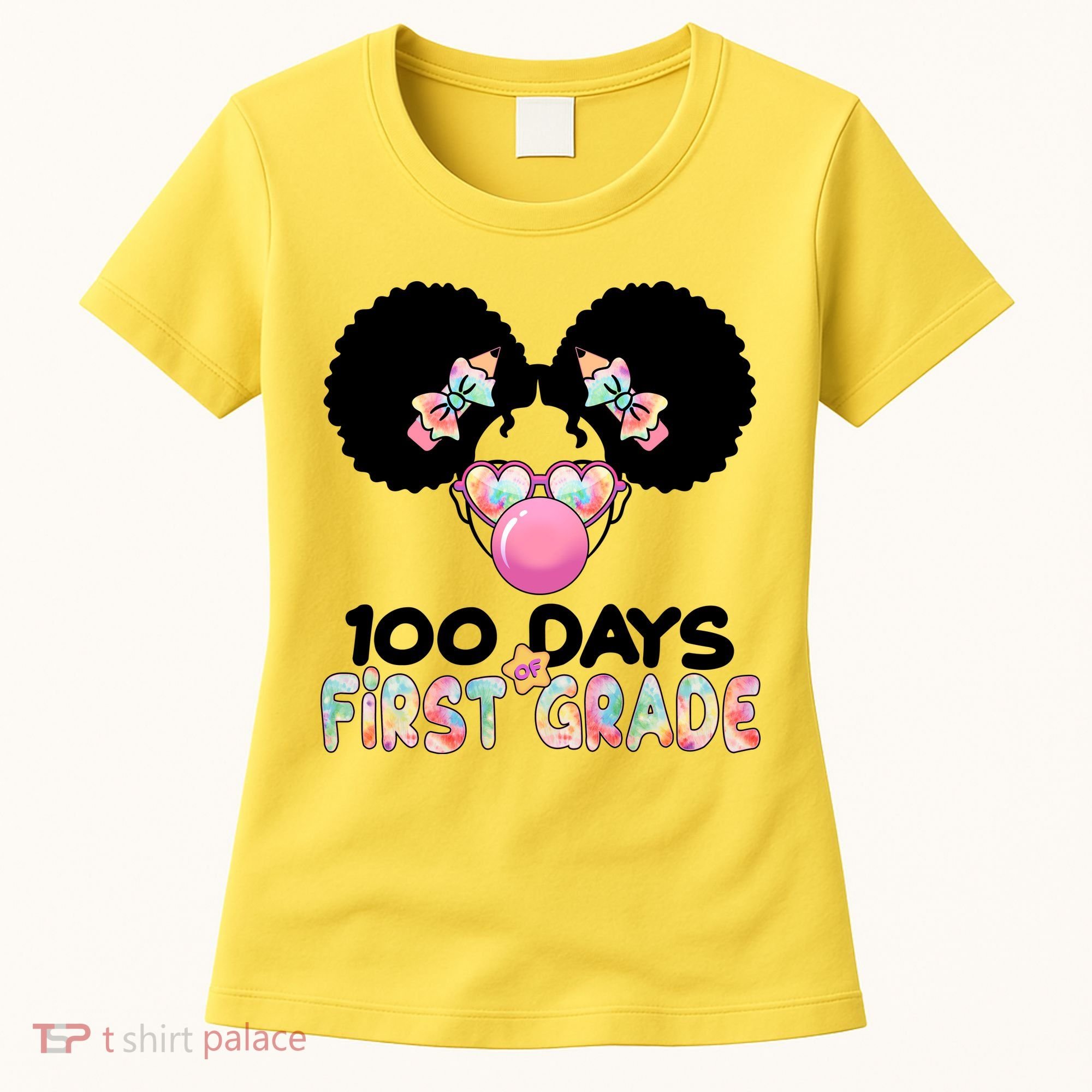 Cute 100 Days Of First Grade Tie Dye Afro Puff Girl Women's T-Shirt