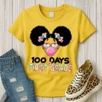 Cute 100 Days Of First Grade Tie Dye Afro Puff Girl Women's T-Shirt thumb 3
