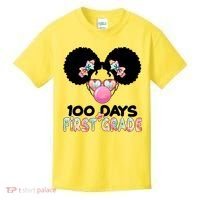 Cute 100 Days Of First Grade Tie Dye Afro Puff Girl Kids T-Shirt thumb 0