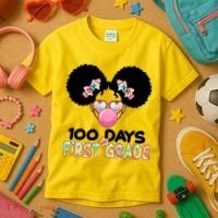 Cute 100 Days Of First Grade Tie Dye Afro Puff Girl Kids T-Shirt thumb 3