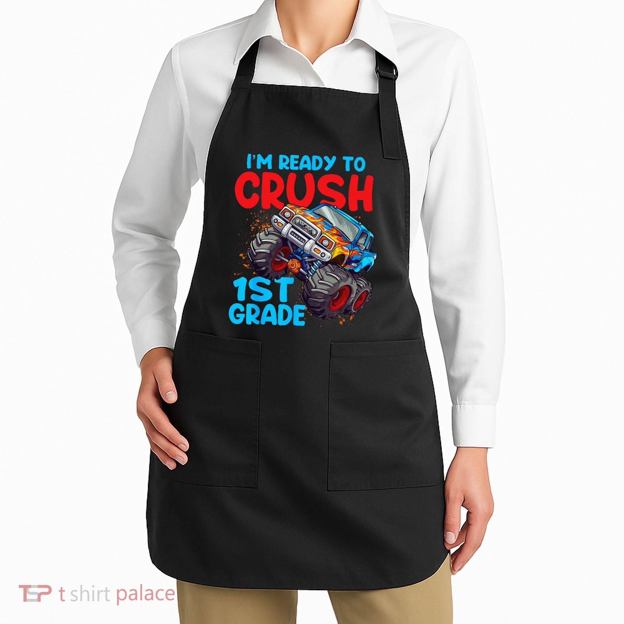 Crush 1st Grade Monster Truck Kids Back To School Apron