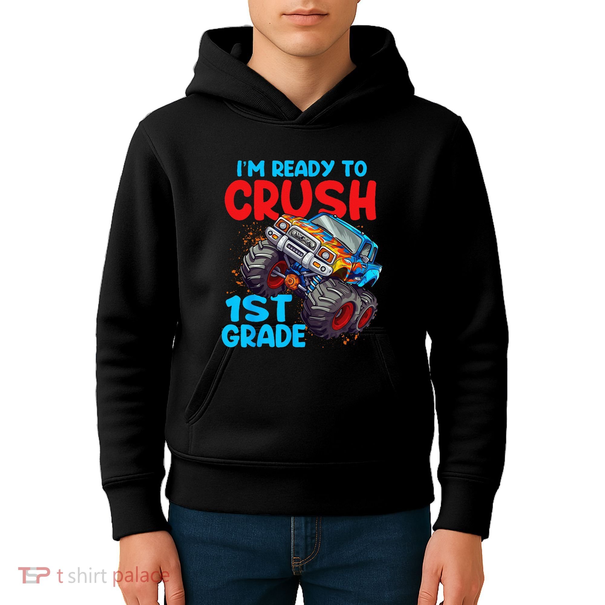 Crush 1st Grade Monster Truck Kids Back To School Kids Hoodie