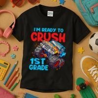 Crush 1st Grade Monster Truck Kids Back To School Kids T-Shirt thumb 3