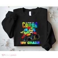 Crush 1st Grade Dinosaur Monster Truck Back to School Sweatshirt thumb 2