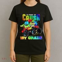 Crush 1st Grade Dinosaur Monster Truck Back to School T-Shirt thumb 4
