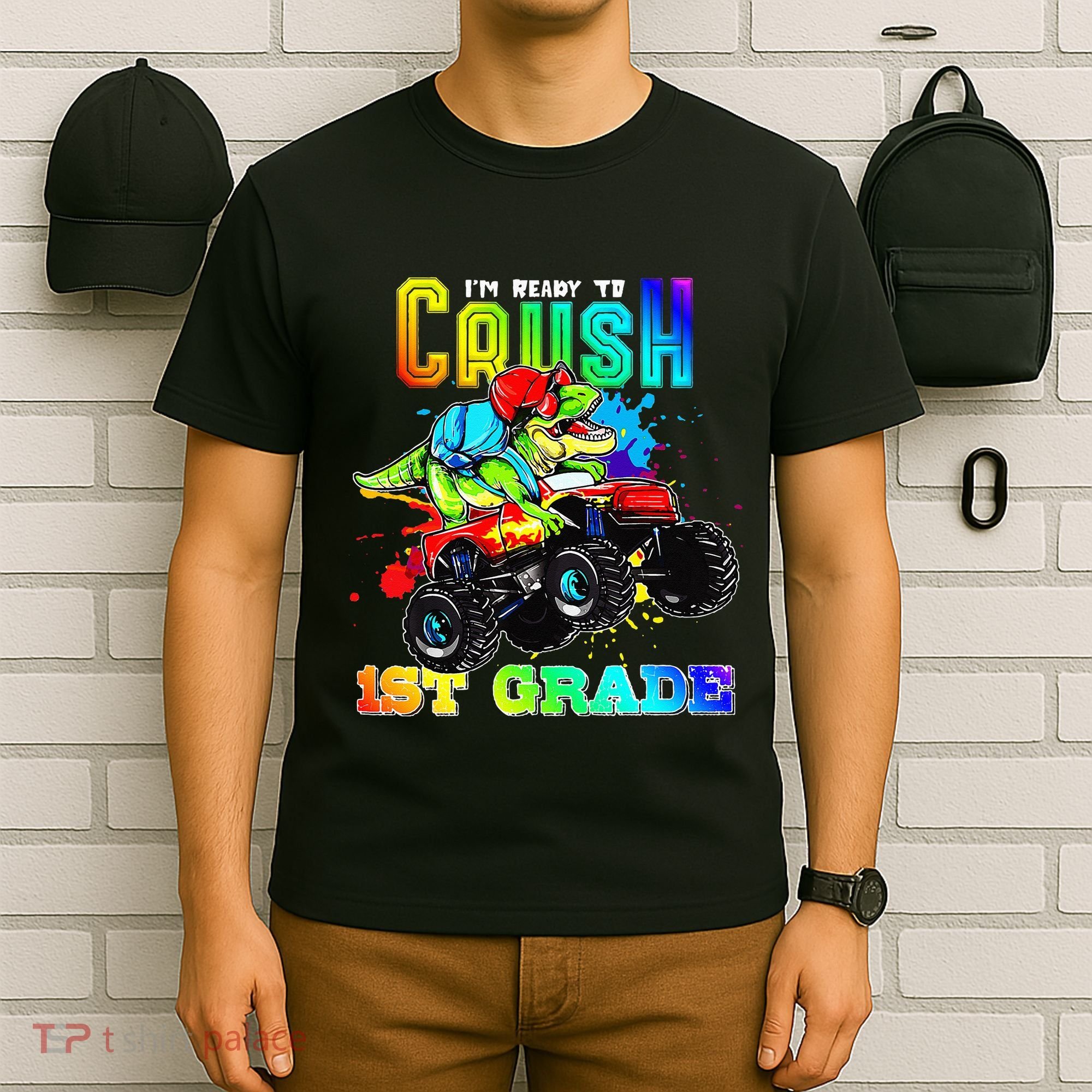 Crush 1st Grade Dinosaur Monster Truck Back to School T-Shirt