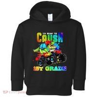 Crush 1st Grade Dinosaur Monster Truck Back to School Toddler Hoodie thumb 0