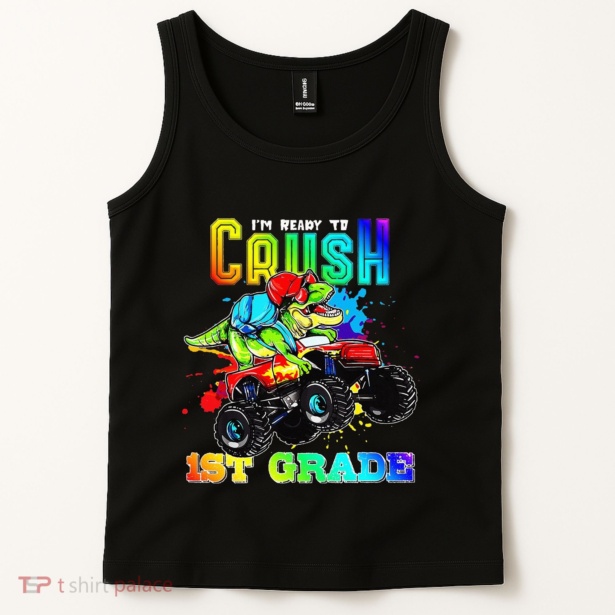 Crush 1st Grade Dinosaur Monster Truck Back to School Tank Top