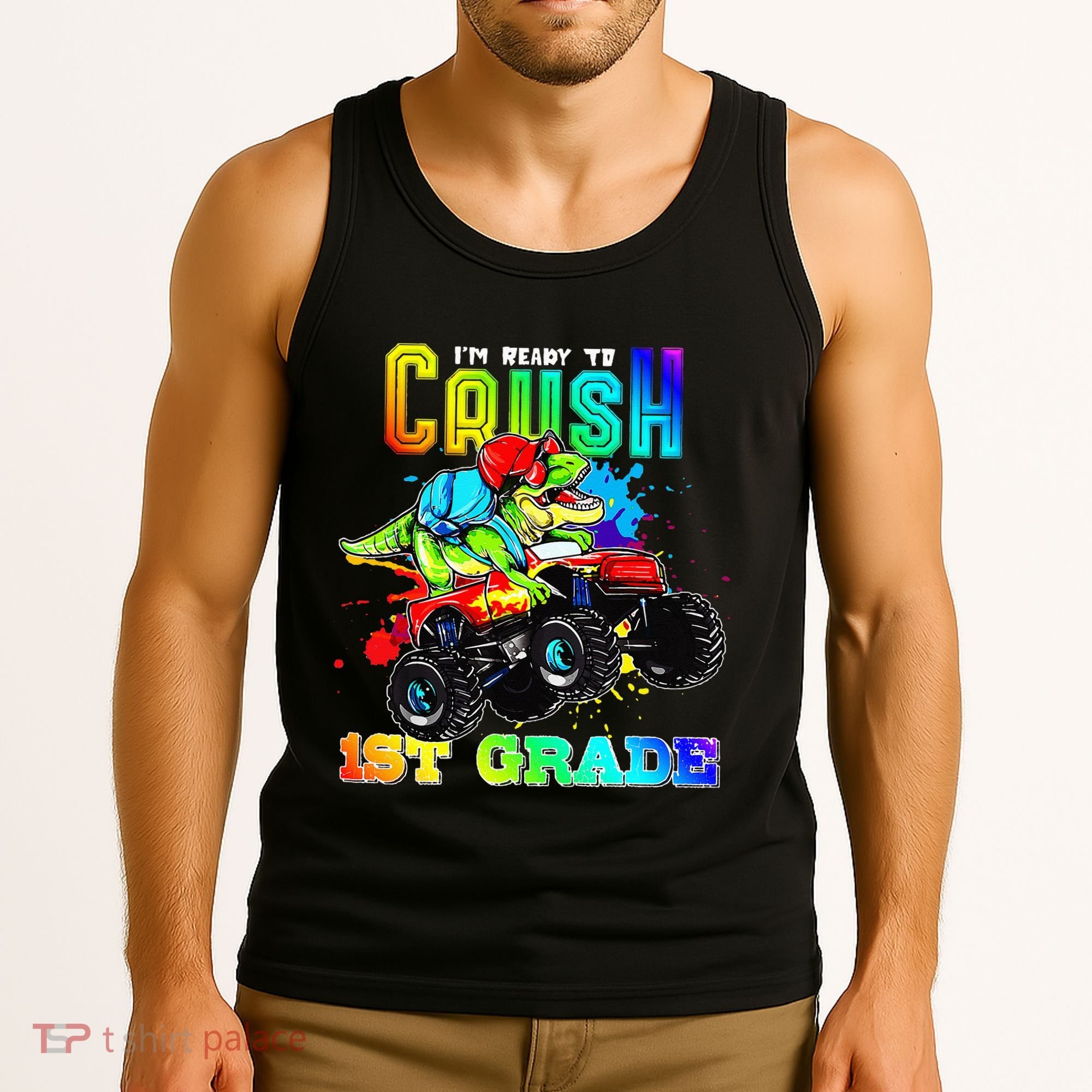 Crush 1st Grade Dinosaur Monster Truck Back to School Tank Top